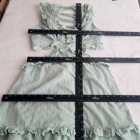 Altar'd State Sz M Mint Green Vilette Dress Boho Back Lace Up Swiss Dots Ruffles - Picture 6 of 8